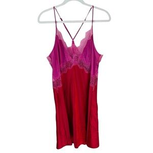 Victoria’s Secret Chemise Dress Satin Lace Red & Pink Women’s Sz XL